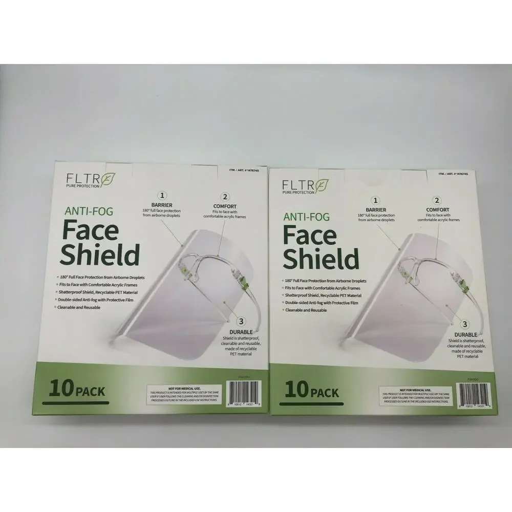 Face Shields 10-pack Barrier Comfort FLTR Pure Protection Anti-Fog Lot of 2
